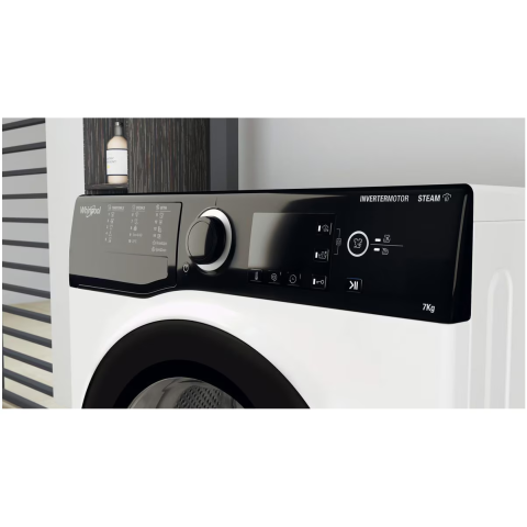 Masina de spalat rufe Slim Whirlpool WRSB7259BBEU, 7 kg, 1200 RPM, Clasa B, Motor Inverter, Display Big digital, Negru [2]