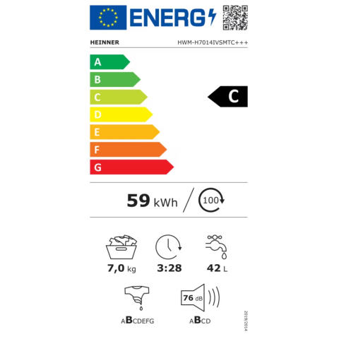 Masina de spalat Slim Heinner HWM-H7014IVSMTC+++, 7kg, 1400rpm, Clasa C, Motor Inverter, 15 programe, Display digital, Program rapid 15 min, Program allergy steam, Baby steam care, Functie intarziere [4]