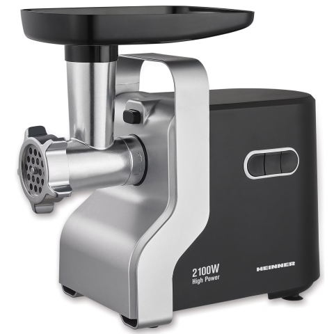 MASINI DE TOCAT SI APARATE DE VIDAT - Masina de tocat carne Heinner MG-2100BKSL, 2100 W, Accesoriu rosii, Cutit Inox, Negru/Argintiu