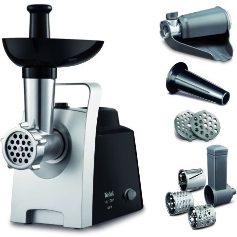 ELECTROCASNICE - RESIGILATE - Masina de tocat carne Tefal HV1 NE109838, 1400W, 1.7 kg/ min, accesorii incluse, functie reverse, inox