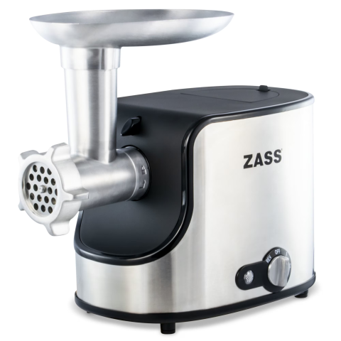 MASINI DE TOCAT SI APARATE DE VIDAT - Masina de tocat Zass ZMG06, 1600W, 1.6 kg/min, 2 trepte de viteza, 3 site de inox, accesoriu carnati, negru/inox