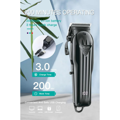 Masina profesionala de tuns, VGR V-282 fara fir, afisaj LED, 6 gratare, 2000mAh, Neagra [2]