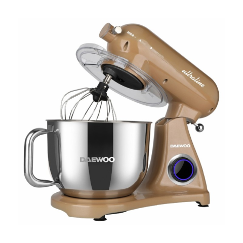 APARATE FRIGORIFICE - Mixer cu bol inox Daewoo DHM300C, 6 litri, 3000 W, 6 trepte de viteza, functie Pulse, crem, carlig framantare + paleta amestecare + tel