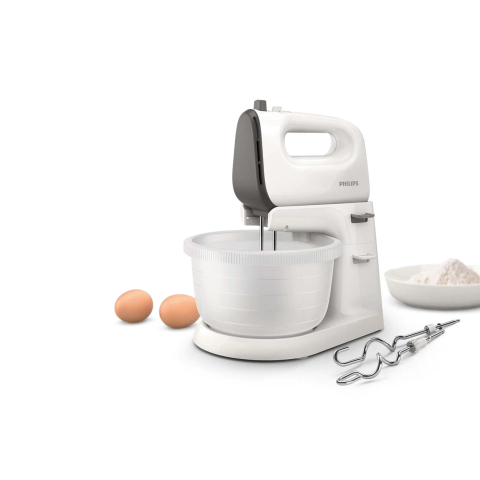Mixer cu bol Philips Viva Collection HR3745/00, 450 W, 5 viteze, Functie Turbo, Bol actionare automata, capacitate bol 3L, , Alb/Gri [3]