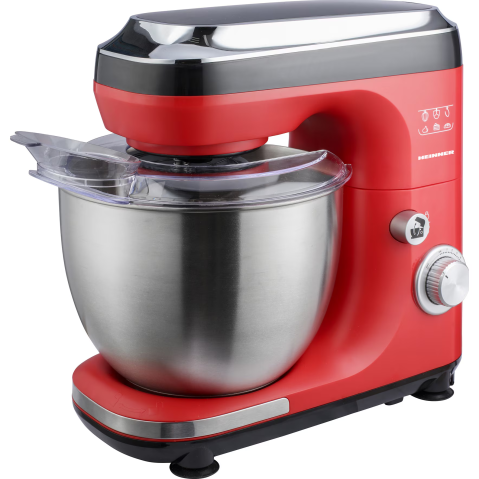 ELECTROCASNICE - RESIGILATE - Mixer planetar cu bol Heinner HPM-600RD, 600W, Miscare eliptica, Bol inox 5l, Accesorii: tel inox, paleta si carlig din aluminiu turnat, Rosu/Negru