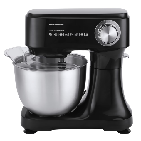 BLENDERE/MIXERE SI STORCATOARE - Mixer planetar cu bol Heinner HPM-D750BK, 600W, 12 viteze, bol inox 3.5L, accesorii tel, paleta si carlig, negru