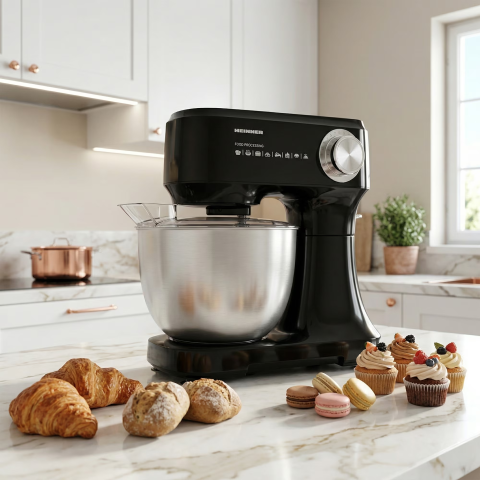 Mixer planetar cu bol Heinner HPM-D750BK, 600W, 12 viteze, bol inox 3.5L, accesorii tel, paleta si carlig, negru [2]