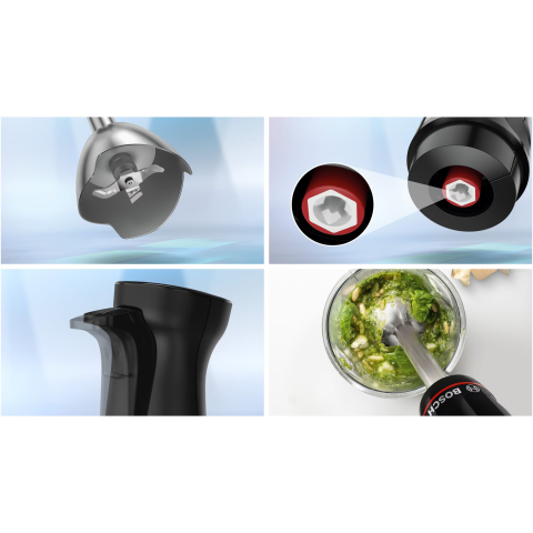 Mixer vertical Bosch ErgoMaster MSM4B621, 1000 W, cutit 4 lame si functie antisplash, picior mixare otel inoxidabil, tel din otel inoxidabil, pahar masurare, aparat de maruntit, negru/antracit [1]
