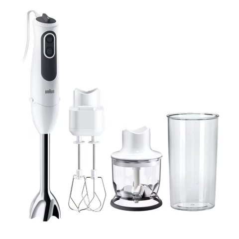 ELECTROCASNICE - RESIGILATE - Mixer vertical Braun MQ3125B, 750 W, Pahar gradat 0.6 l, Tocator 0.35 l, Tel dublu, 11 trepte viteza, Alb/Gri