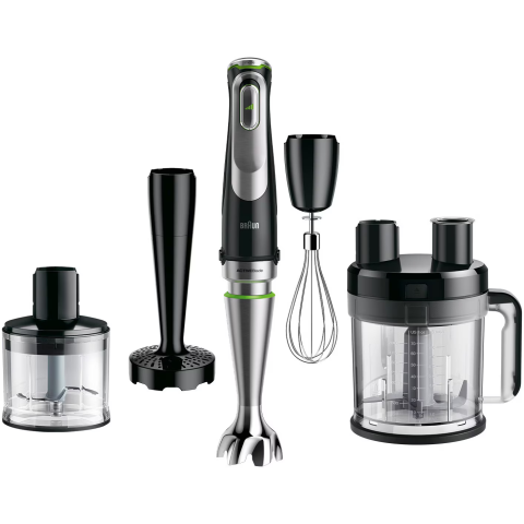 ELECTROCASNICE - RESIGILATE - Mixer vertical Braun MQ9187XLI, 1200 W, viteza variabila SmartSpeed, Procesor alimente 2l, Tocator 500 ml, Accesoriu framantare, Accesorii feliere, Tel, Pahar gradat 600 ml, Negru