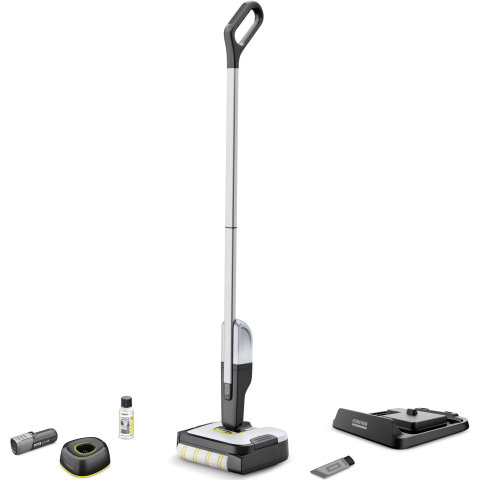 ELECTROCASNICE - RESIGILATE - Mop electric Karcher FC 2-4 Battery Set, rezervor apa curata/murdara 200/100 ml, acumulator interschimbabil 4 V, autonomie 20 min, incarcator, detergent 30 ml, 1.056-200.0, Alb/Negru