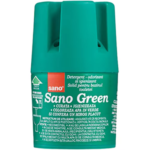 Baie si WC - Odorizant solid Sano pentru rezervorul toaletei, Verde, 150g