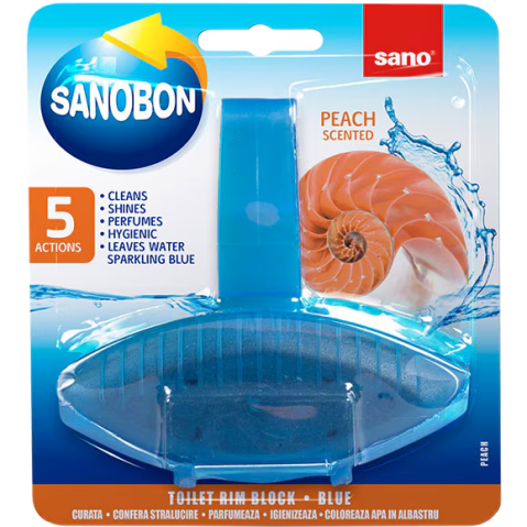 Baie si WC - Odorizant solid Sano pentru vasul toaletei, Bon Blue Peach, 55g