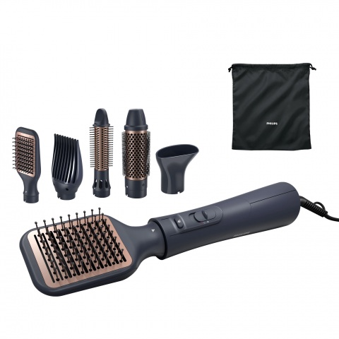 Articole Hair-Styling - Perie cu aer cald Philips Seria 5000 BHA530/00, 1000W, tehnologie de distributie uniforma a caldurii, de 4 ori mai multi ioni, 5 accesorii, diametru perie 38mm, setare temperatura de ingrijire si aer