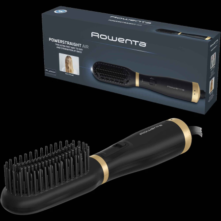 Perie de uscat si indreptat parul cu aer cald 2 in 1 Rowenta Powerstraight Air UB5920F0, 500W, 3 trepte de caldura/aer, invelis ceramic, generare ioni, negru & auriu [2]