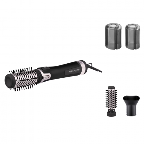 Perii de Par - Perie rotativa Rowenta Brush Activ'Dry & Style CF9550F0, 1000 W, 3 accesorii, 3 trepte de temperatura/viteza, duza pre-uscare, invelis ceramic, generator dublu de ioni, jet de aer rece, inel pentru ag