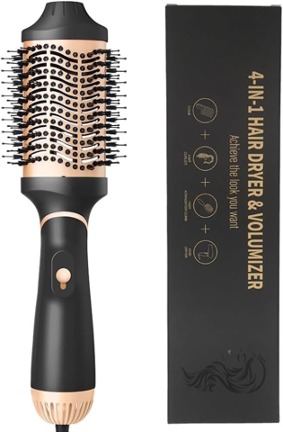ARTICOLE HAIR-STYLING - Perie Uscător de Păr 2 în 1, Uscător și Stilizator de Păr Upgradat 4 în 1 cu Volum, cu Ioni Negativi Anti-Frizz și Barel Ceramico-Titanic, Perie cu Aer Cald pentru Îndreptarea Părului, Aurie, Mare