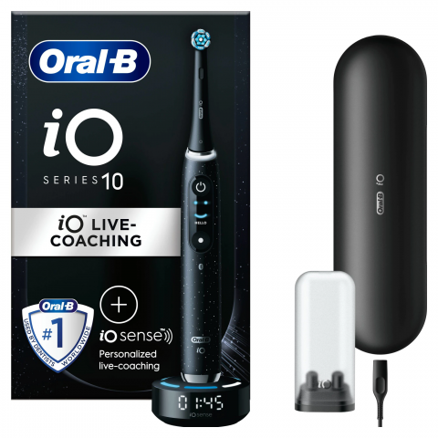 Periute de Dinti Electrice - Periuta de dinti electrica Oral-B iO10 cu incarcator iOSense, Tehnologie Magnetica si Micro-Vibratii, Inteligenta artificiala, Display led, Senzor de presiune Smart, 7 moduri, 1 capat, Suport rezerve,