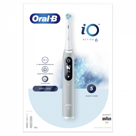 Periuta de dinti electrica Oral-B iO6 cu tehnologie magnetica si micro-vibratii, inteligenta artificiala, display led interactiv, senzor de presiune smart, timer vizibil, 5 moduri, 1 capat, trusa de c [1]