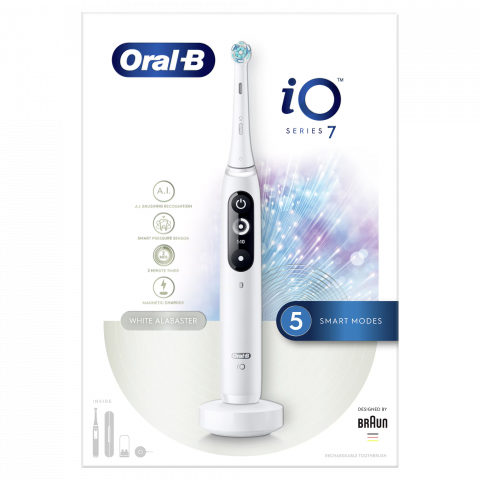 Periuta de dinti electrica Oral-B iO7 cu Tehnologie Magnetica si Micro-Vibratii, Inteligenta artificiala, Display led interactiv, Senzor de presiune Smart, Timer vizibil, 5 moduri, 1 capat, Suport rez [2]