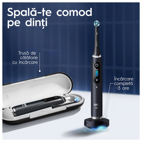 Periuta de dinti electrica Oral-B iO9 cu Tehnologie Magnetica si Micro-Vibratii, Inteligenta artificiala, Display led, Senzor de presiune Smart, 7 moduri, 1 capat, Suport rezerve, Trusa de calatorie c [5]