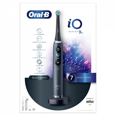 Periuta de dinti electrica Oral-B iO9 cu Tehnologie Magnetica si Micro-Vibratii, Inteligenta artificiala, Display led, Senzor de presiune Smart, 7 moduri, 1 capat, Suport rezerve, Trusa de calatorie c [1]