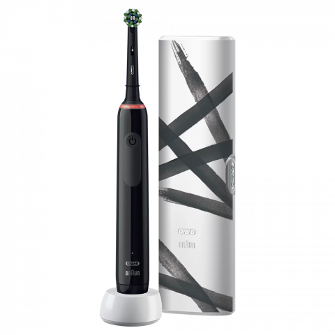 Periuta de dinti electrica Oral-B Pro 3 3500, Curatare 3D, 3 programe, 1 Incarcator, 1 Capat, Trusa de calatorie, Negru [1]