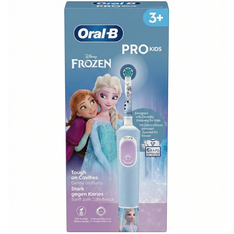IGIENA ORALA - Periuta de dinti electrica Oral-B Pro Kids Frozen pentru copii, Curatare 2D, 2 programe, 1 capat, 4 autocolante, pentru 3+ ani