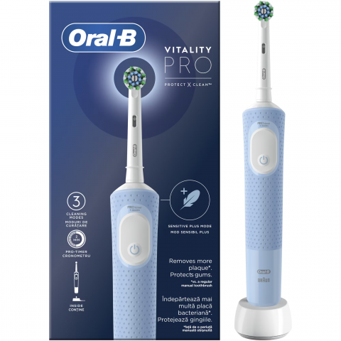 Igiena Orala - Periuta de dinti electrica Oral-B Vitality Pro, Curatare 3D, 3 programe, 1 capat, Albastru