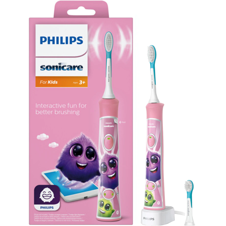Igiena Orala - Periuta de dinti electrica pentru copii Philips Sonicare HX6352/42, 2 moduri de periaj, 2 niveluri de intensitate, 62.000 miscari/minut, contine 2 capete de periere: pentru 3 si 7 ani, 8 stikere, cone