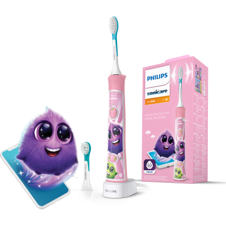 Periuta de dinti electrica pentru copii Philips Sonicare HX6352/42, 2 moduri de periaj, 2 niveluri de intensitate, 62.000 miscari/minut, contine 2 capete de periere: pentru 3 si 7 ani, 8 stikere, cone [1]