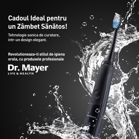 Periuta electrica sonica Dr. Mayer GTS2080BK negru, pana la 48 000 PM/min, 5 moduri de curatare, timp de utilizare pana la 180 min, Design impermeabil IPX7, silentioasa, 2 capete peri DuPont, GTS2080B [4]