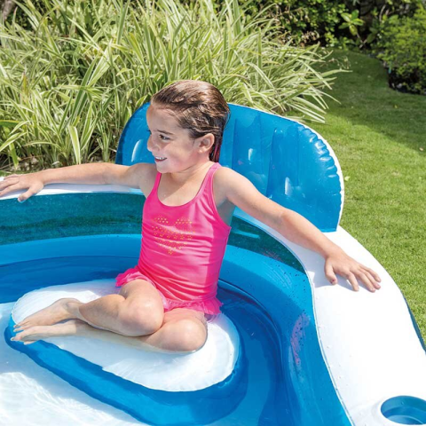 Piscina gonflabila pentru Familie, Bleu, 4 scaune gonflabile integrate, 2 suporturi pentru pahare, Intex, 229x229x66cm, PG-B-I04 [2]