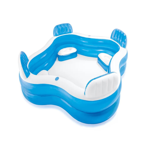 PISCINE - RESIGILATE - Piscina gonflabila pentru Familie, Bleu, 4 scaune gonflabile integrate, 2 suporturi pentru pahare, Intex, 229x229x66cm, PG-B-I04