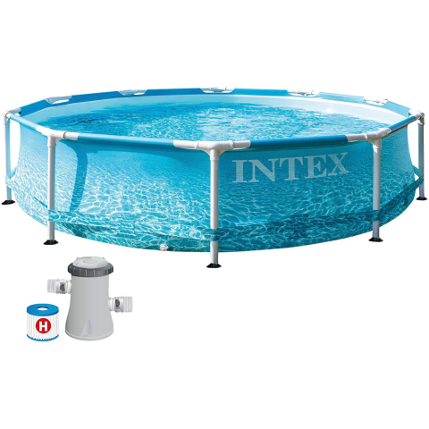 PISCINE - RESIGILATE - Piscina rotunda cu cadru meltalic Beachside Metal Frame Intex 28208NP, D305xH76 cm, cu pompa cu filtru inclusa 28602 (1.250 l)