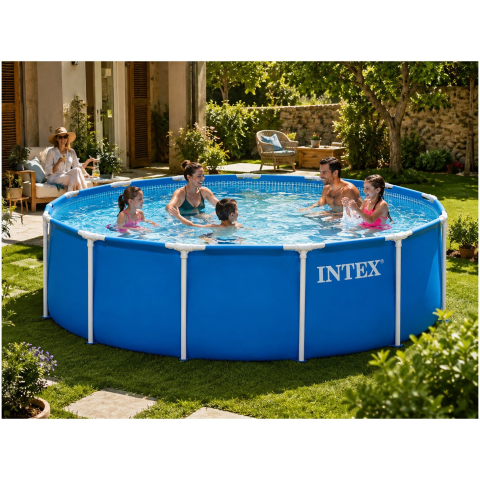Piscina rotunda cu cadru meltalic Metal Frame Intex 28242NP, D457xH122 cm, include pompa cu filtru 28638 (3.785 l), scara acces [1]