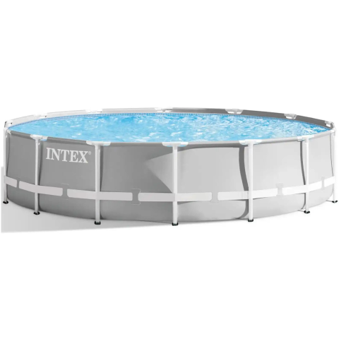 PISCINE - RESIGILATE - Piscina rotunda cu cadru metalic Prism Frame Premium Intex 26720NP, D427xH107 cm, include pompa cu filtru 28638 (3.785 l), scara acces