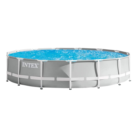 PISCINE - RESIGILATE - Piscina rotunda cu cadru metalic Prism Frame Premium Intex 26724NP, D457xH107 cm, include pompa cu filtru (debit 3.785 l), scara acces, protectie baza piscina si prelata acoperire piscina