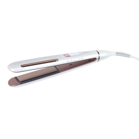ARTICOLE HAIR-STYLING - Placa de indreptat parul Philips Prestige BHS830/00, senzor SenseIQ, placi ceramica, 230°C, ingrijire ioni, 3 moduri, 14 setari temperatura, husa, capac de protectie, Alb/Roz