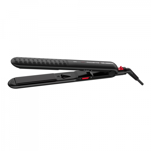 Placi de Par - Placa de indreptat parul Rowenta x Karl Lagerfeld Optiliss SF323LF0, invelis Keratin & Glow, varf rece, temperatura ajustabila, timp de incalzire de 30 secunde, negru/rosu