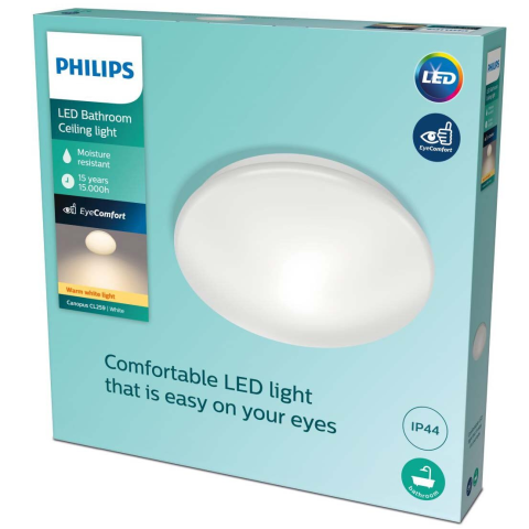 ELECTROCASNICE - RESIGILATE - Plafoniera LED Philips Canopus CL259, 20W, 2000 lm, temperatura lumina 2700K, IP44, 39 cm, Metal/Plastic, Alb, clasa energetica F