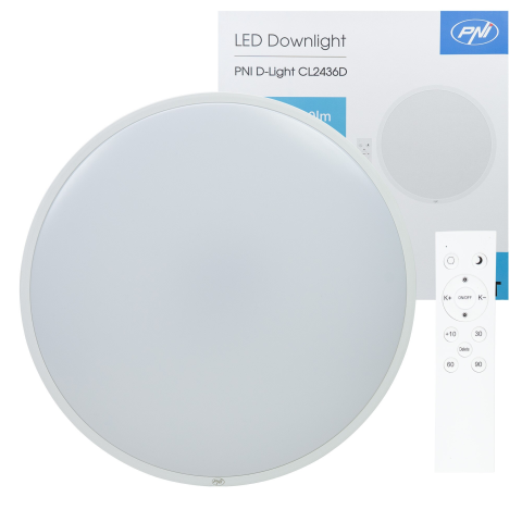 ELECTROCASNICE - RESIGILATE - Plafoniera LED PNI D-Light CL2436D 36W, dimabila, cu telecomanda, rotunda 41cm, 3000K-6500K, alimentare 230V, 3600 lm, alb