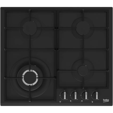 HOTE SI PLITE ELECTRICE - Plita incorporabila Beko HIYG64225SBO, Gaz, 4 arzatoare, Wok, Gratar din fonta, 60 cm, Negru