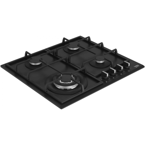 Plita incorporabila Beko HIYG64225SBO, Gaz, 4 arzatoare, Wok, Gratar din fonta, 60 cm, Negru [1]