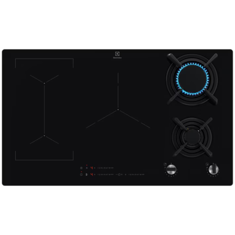 HOTE SI PLITE ELECTRICE - Plita incorporabila Electrolux KDI941723K, Mixta, 2 arzatoare gaz / 3 zone inductie, Aprindere electrica, Gratare Fonta, Timer Electronic, 90 cm, Negru