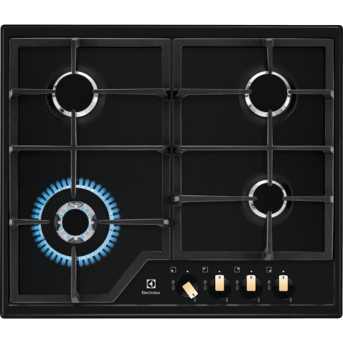 HOTE SI PLITE ELECTRICE - Plita incorporabila Electrolux KGS6436RK, Gaz, 4 arzatoare, Aprindere electrica, Dispozitiv de siguranta, Arzator Wok, Gratare fonta, 60 cm, Negru