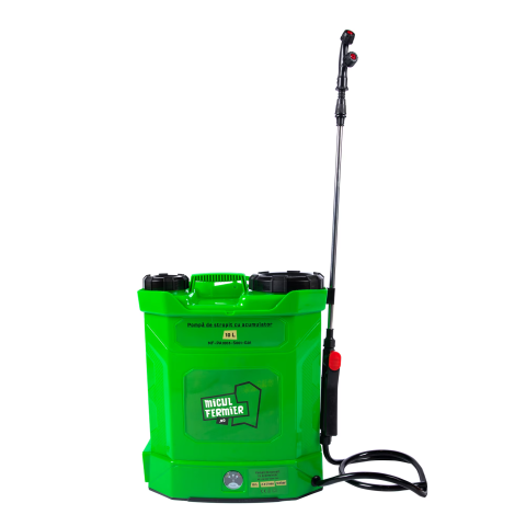 Pompa de stropit cu presiune pe acumulator Micul Fermier MF-PA1003-S001-G01, 12 V 8.0 Ah, rezervor tip rucsac 10 L, debit 2.9 l/min, presiune maxim 5.5 bar, lance telescopica otel 45 - 77 cm, include: [1]
