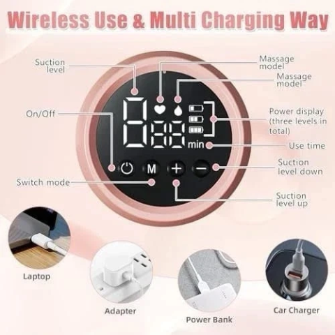 Pompă electrică de sân roz MZ-608T fără BPA, 9 niveluri, 3 moduri, portabilă, eficientă [1]