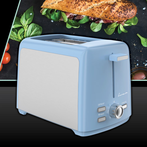 Prajitor de paine FRAM FTP-800SSBL, 800W, capacitate 2 felii, functi, 7 niveluri de rumenire, tavita detasabila pentru firimituri, Albastru [1]
