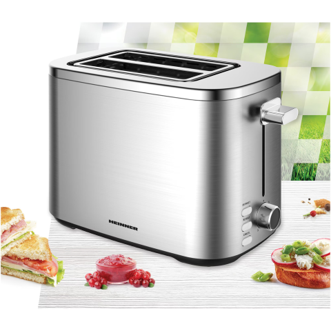 Prajitor de paine Heinner sparkle toast HTP-800SS , 800w, capacitate 2 felii, 7 niveluri rumenire, indicator led luminos, Gri [2]